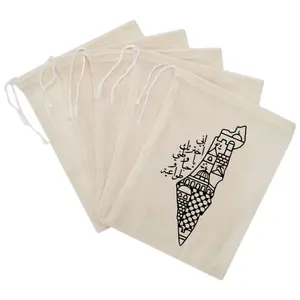 1 Pcs Palestine Muslin Cotton Drawstring Bags for Gift, With black Keffiyeh Or Al_aqsa Map. Gift Package Birthday Gift Baskets