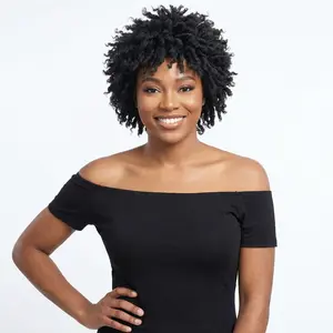Drawstring Glueless Human Hair Wigs Pre Colored for Beginner Friendly Wigs 3-inch Short Dreadlock Wig | Synthetic Faux Locs Braided Wig for Women & Men | Afro Curly Crochet Hair Wig for Daily Life