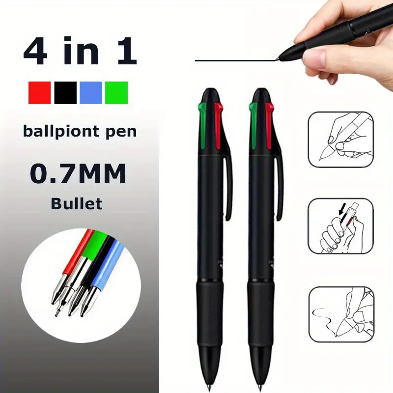 14pcs/set high-end four in one four-color retractable ballpoint pen and 0.7mm multifunctional writing stationery are very suitable as teacher gifts and back to school office stationery Smooth Writing Pens Ballpen Set College Student Pen