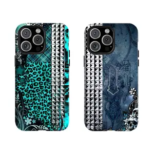 Y-Y2K Teal Grunge Phone Cases That Hit Different 🖤💎,Having good protective properties,for iPhone 16 15 14 13 12 11 17Pro Max,for Samsung S25 S24 S23 S22 Ultra,Protective Cover,give her/him a gift for Christmas and Th
