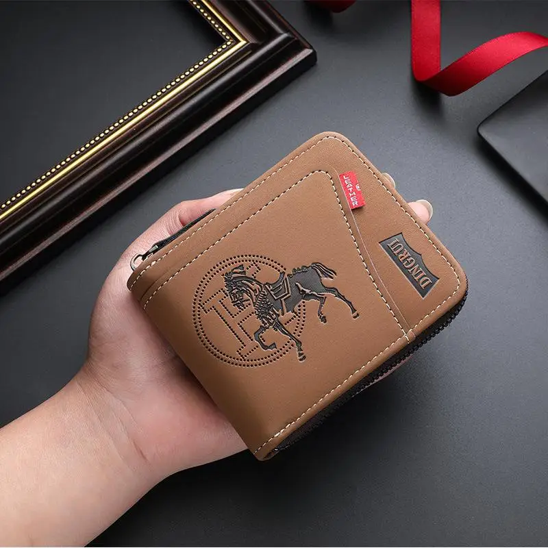 Men's Retro PU Leather Pattern Zipper Small Wallet, Multi-Functional Daily Use Small Wallet, Retro Style Men's Wallet, Daily Travel Commuting Fashion