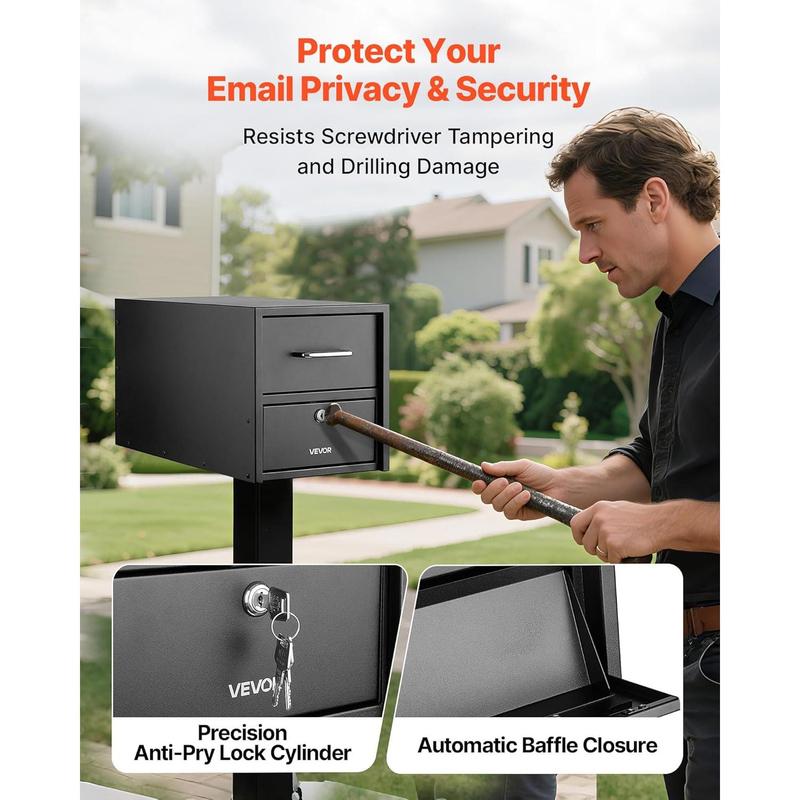 VEVOR Post Mount Mailbox, Anti-Pry & Anti-Theft Mailboxes for Outside, Heavy Duty Lockable Mail Box with Magnetic Door, Weather-Resistant Metal Post Box for House Outside 21.06 x 10.63 x 11.22 in