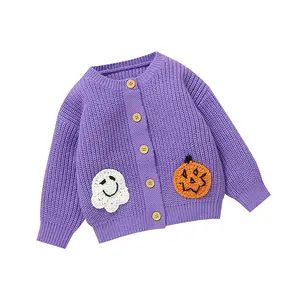 Mimixiong Baby Cardigans Pullover Embroidery Halloween Pattern Knitted Sweater