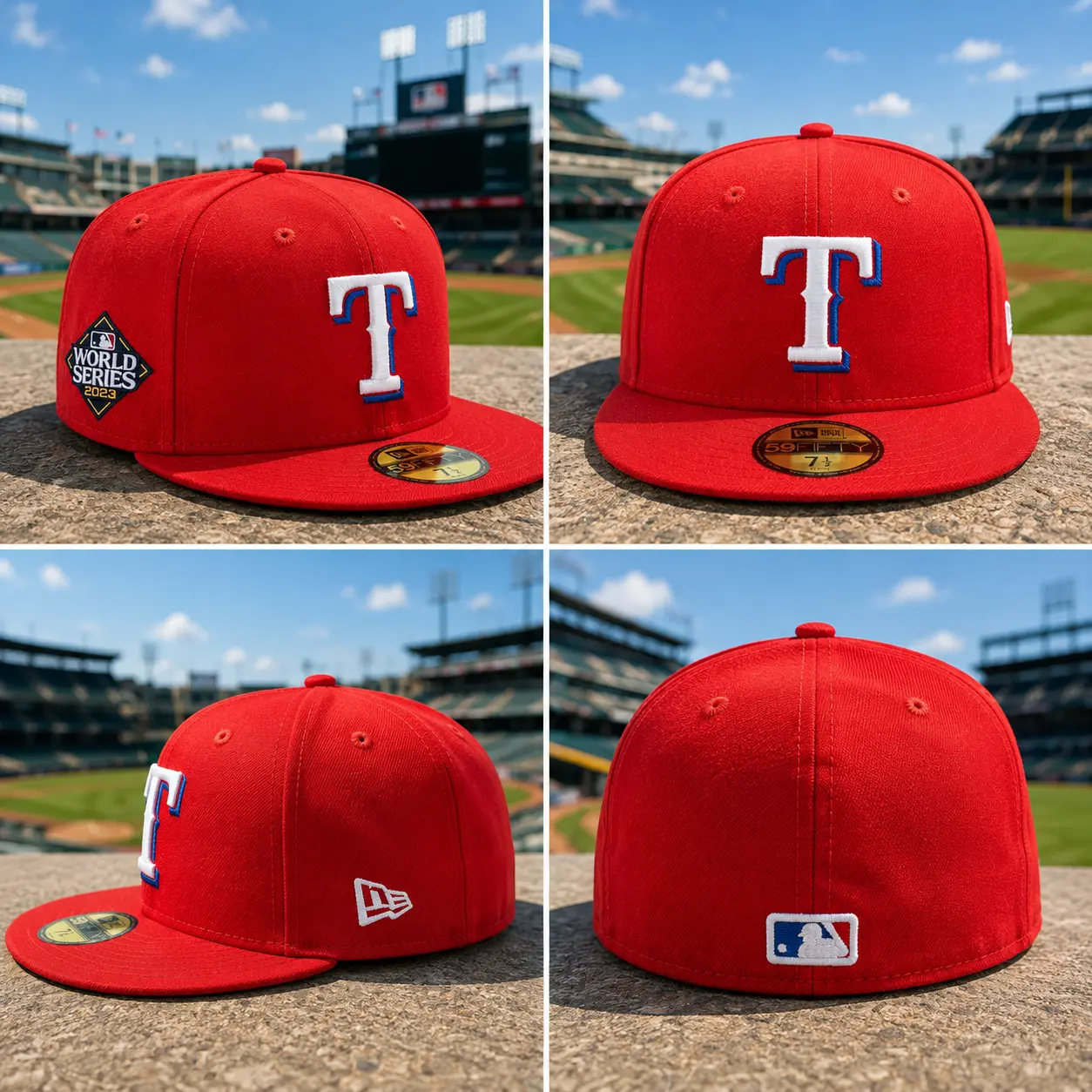New Era Texas Rangers 59FIFTY Fitted Baseball Cap – RED 2023 World Series Patch