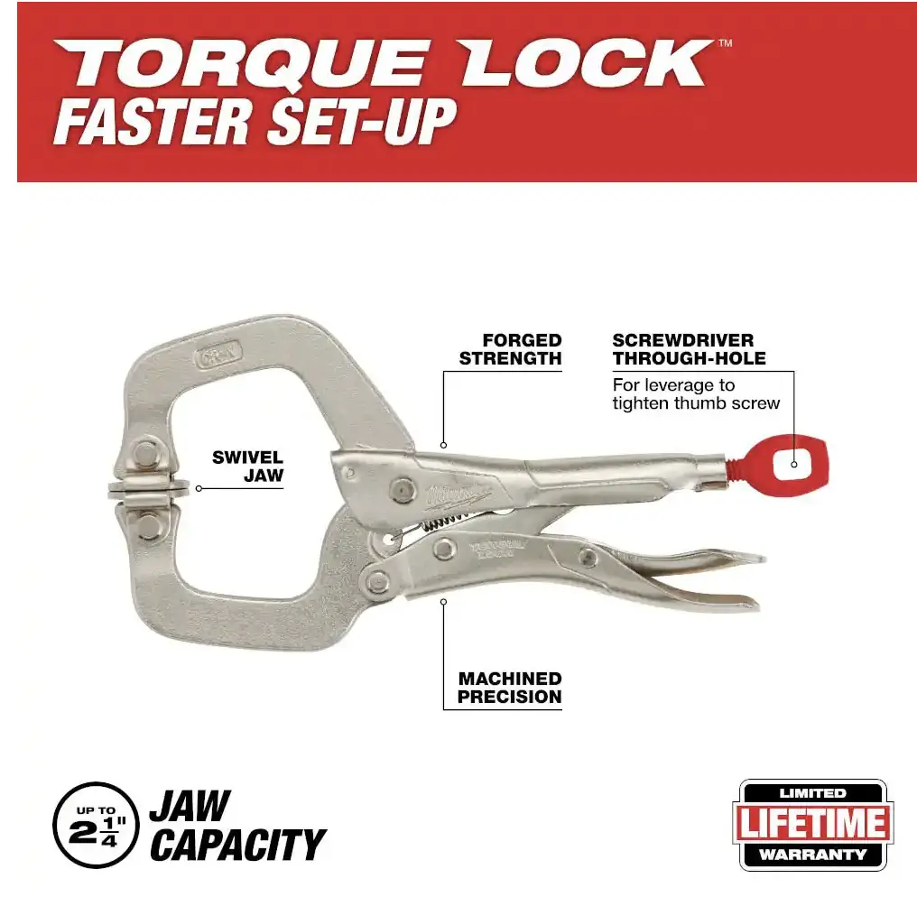 Milwaukee 6" TORQUE LOCK LOCKING C-CLAMP WITH SWIVEL JAWS (48-22-3522)