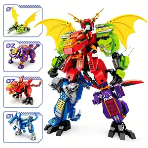 904pcs Dinosaur Mech Set, 4-In-1 Building Block Toy, Educational Construction Kit, Fun Stem Activity for Kids, Creative Playset