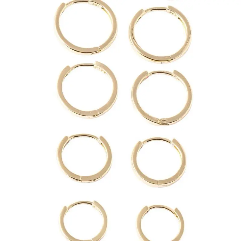 14K Gold Plated Hoop Set Multi Size Stackable Earrings 12mm 14mm 16mm 18mm 20mm Smooth Polished Finish Lightweight Comfortable Daily Wear