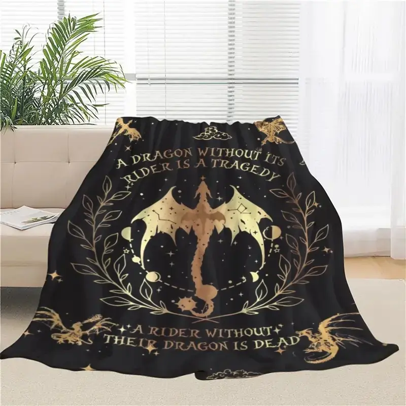 Glam Style Flannel Throw Blanket with Dragon and Rider Motif - Tie-dye Digital Print All-Season Cozy Polyester Bedding Multipurpose Soft Blanket for Home Decor Travel and Pets Dragon Pattern Blanket