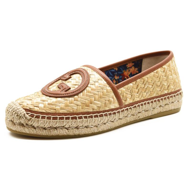 Pre-owned GUCCI Adela GG Raffia Espadrilles US 7.5