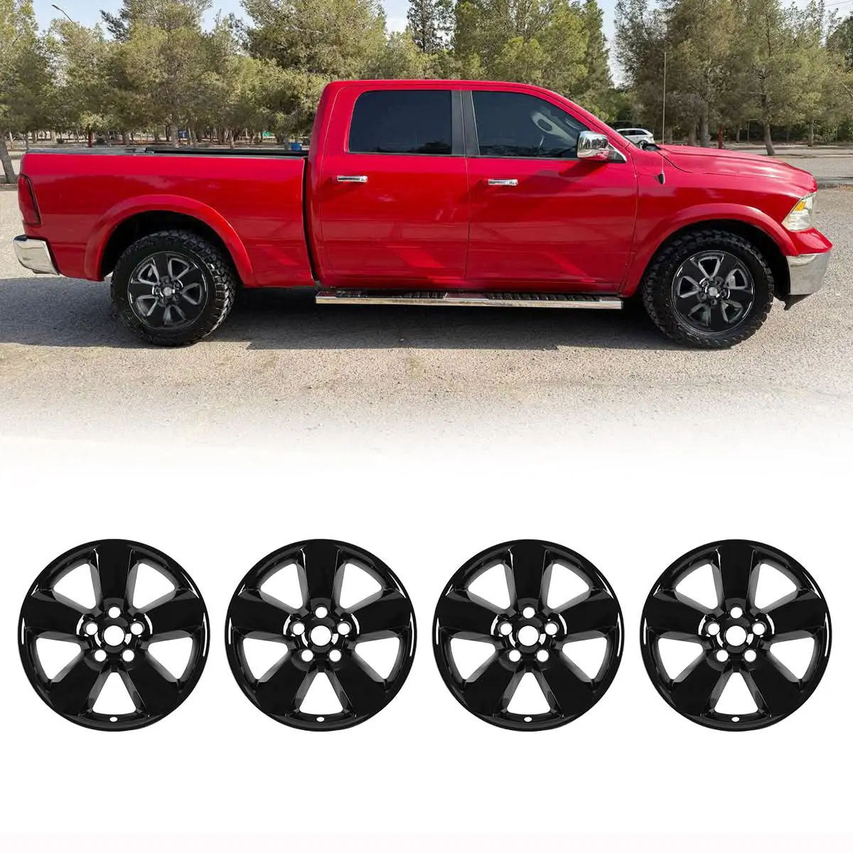 WOLFSTORM 4-Pack 20in ABS + PC Rim Covers, 4pc Complete Full 4-Wheel Set OEM Ram Fit Kit Car Parts for 2013-2023 Dodge Ram 1500 Auto Replacement Hubcaps