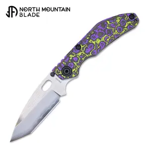 North Mountain Blade 3.54" SLD-Magic Tanto Folding Knife - Purple & Yellow - BBNM 2522-PRGR | Ceramic Carbon Fiber Titanium Handle EDC Pocket Knife with Clip - Lightweight Portable Knife for Outdoor & Everyday Carry