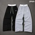 Men's Straight-Leg Sweatpants - 1-Pack or 2-Pack Options, Drawstring Elastic Waist, Side Pockets, Printed Detail, Open Hem, Machine Washable,sohochic
