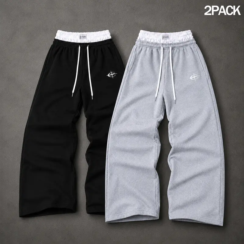Men's Straight-Leg Sweatpants - 1-Pack or 2-Pack Options, Drawstring Elastic Waist, Side Pockets, Printed Detail, Open Hem, Machine Washable,sohochic