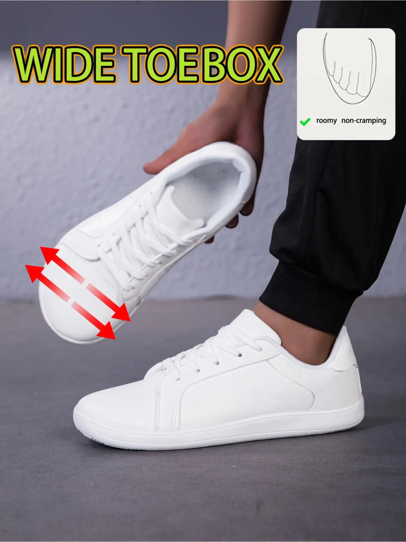 Wide-leg Men's White Sneakers, Low Top Sneakers, Lowtop Sneaker, Minimalist Style, Lightweight Flat Sneakers, Breathable and Non-slip, Suitable for Wide Feet and Bunions, Casual Sports Shoes for Commuting, School, and Everyday Wear