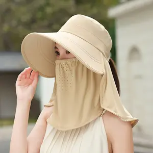 Women's Summer Sun Hat Integrated Ice Silk Design with Face Mask & Neck Guard New Style Wide-Brimmed Sun Visor for Outdoor Activities