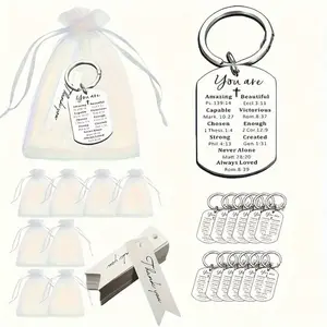12 Sets of Inspiring Bible Scripture Keychains, Fashionable Religious Themed Stainless Steel Keychains, Ideal for Gifts, Back To School Season, Christmas and Other Occasions (12 Keychains+12 Gift Cards+12 Organza Bags)