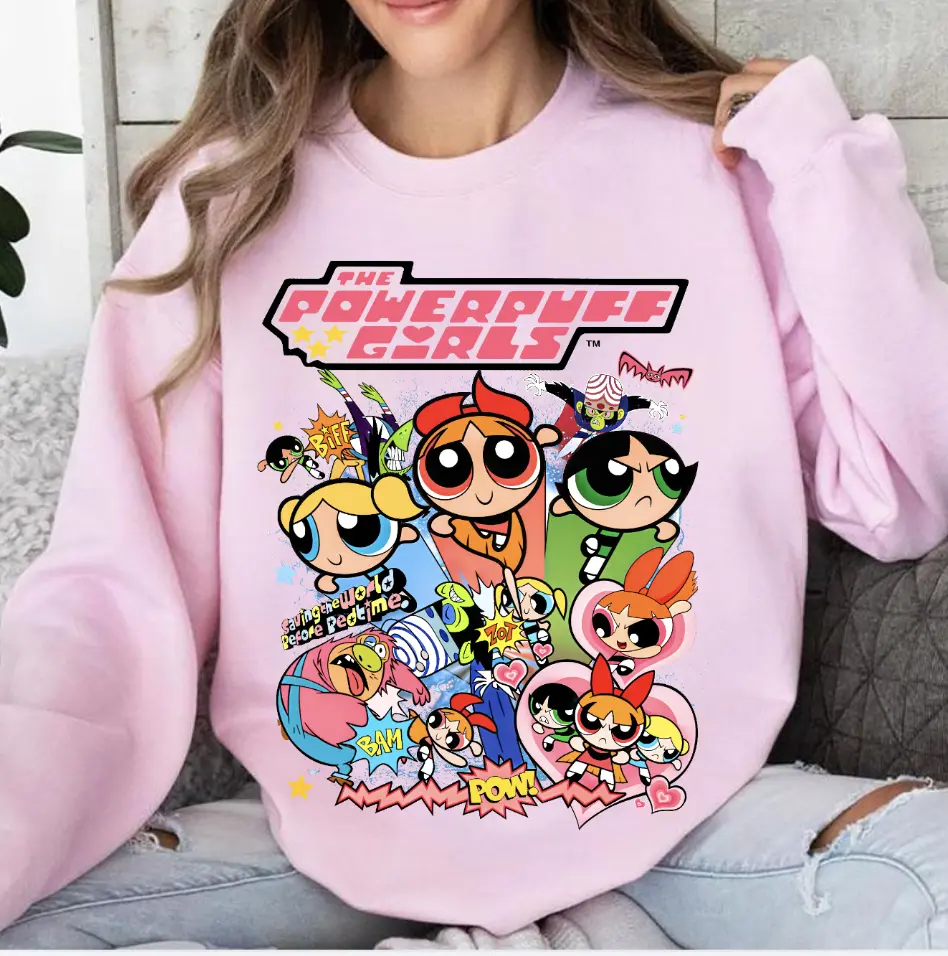 Powerpuf Strong Girl Gym Graphic Sweatshirt, Powerpuff Gym Shirt, Powerpuff Gift for Women, Cute Gift For Her/him