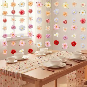 HunnmingRe 7 Pcs 5ft Artificial Flowers Garland Hanging Decorations & 10ft Spring Floral Table Runner Wedding Fake Rose Background Seasonal Wildflower Tulle Table Runner for Home Room Garden Arch