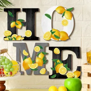 Lemon Theme Wooden Wall Decor Set, Fresh Farmhouse Style Home Decoration, Living Room Bedroom Kitchen Art, DIY Adhesive