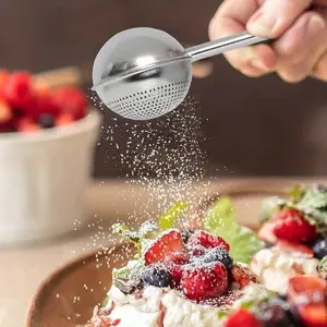 1pc Powdered Sugar Duster Flour Duster Wand for Baking Round Flour Sieve Strainer Powder Colander Baking Straining Tool for Sugar Flour and Spices for Restaurant/food Truck/bakery