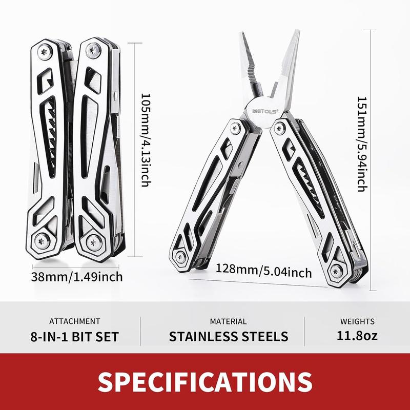 WETOLS 21-in-1 Multitools with Pocket Knife, Stainless Steel Self-locking Pliers with 8 Screwdriver Bits, Multi Tool Camping Gear, EDC Knife with Pouch for Outdoor Survival,  Gift for Christmas,New Year