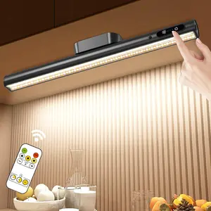 Battery Powered Operated Wall Strip Lights, Rechargeable Magnetic LED Light Bar with Remote, Dimmable Desk Lamp, Under Cabinet Lighting Wireless for Mirror Closet Picture Room Kitchen - Black