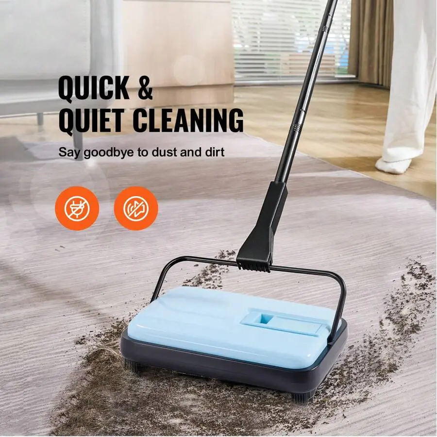 Manual Carpet Sweeper - Non-Electric Compact PP Plastic Handheld Vacuum Cleaner, 7.87in Width, 300ml Dustbin, Included Comb, Lightweight Portable Home Care Broom for Pet Hair, Rugs