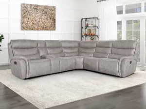 Kamari-PW-Sect 3 pc Kamari dappled grey fabric sectional sofa set with power motion recliner ends and cup console with storage