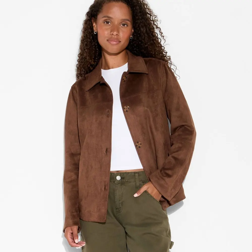 Women's Pointed Collar Faux Suede Chore Coat - Wild Fable - TikTok