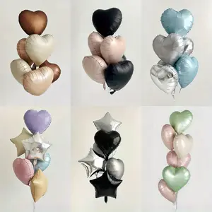 7 Pieces/Set, 18-Inch Cream, Light Pink, Heart-Shaped Aluminum Foil Balloon Bouquets, Heart Shaped Balloons Decoration, Suitable For Engagements, Weddings, Proposals, Birthdays, Mother'S Day, Valentine'S Day, Anniversaries, And Parties