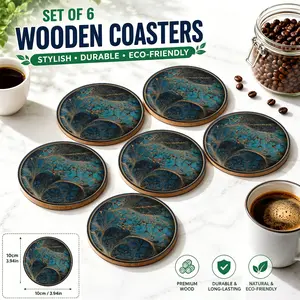 Elegant Blue Marble Coasters Set of 6: Decorative Wooden Drink Mats for Coffee Table, Modern Home Decor, Thoughtful Gift for Coffee Lovers, Stylish Kitchen Accessories 2026