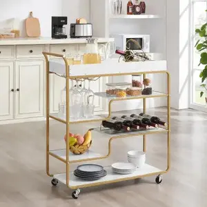 6-Tier Bar Cart, Slide Bar Serving Cart, Retro Style Wine Cart For Kitchen, Beverage Cart With Wine Rack And Glass Holder, Rolling Drink Trolley For Living Room, Dining Room