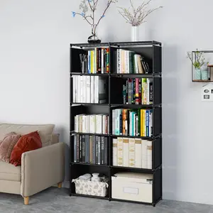 Assembled Vertical Bookshelf—Double Row 10-Grid Multi-Functional Storage Rack for Bedroom and Living Room