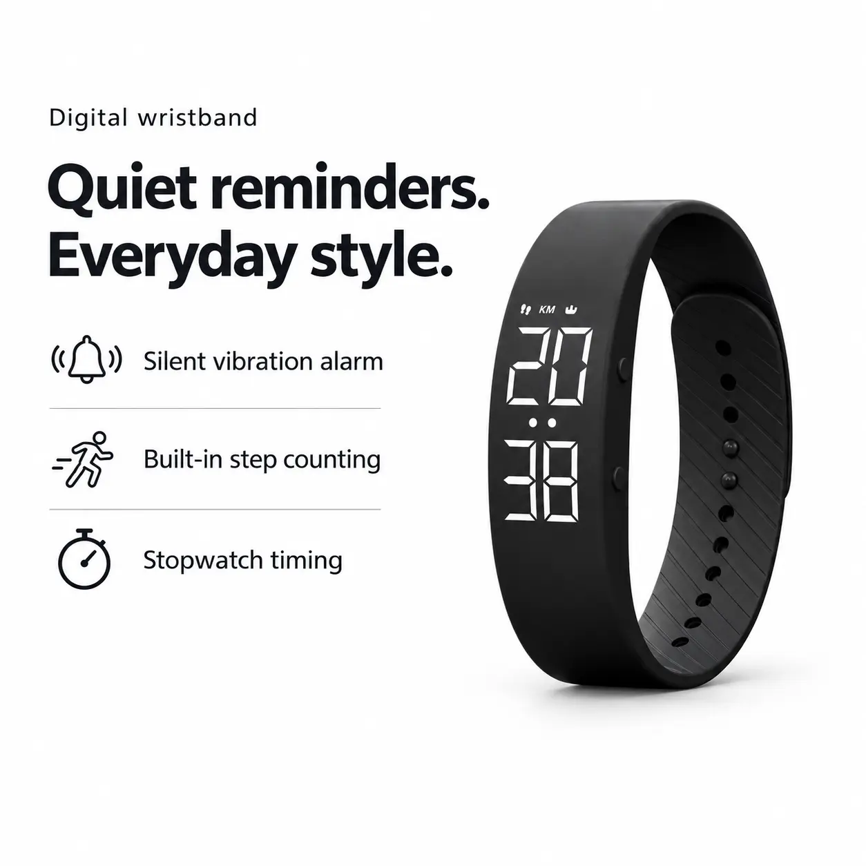 Slim Digital Watch with Built-In Step Counter and Digital Display, Minimalist Wristband Design for Men and Women, Casual Watch for School and Everyday Wear