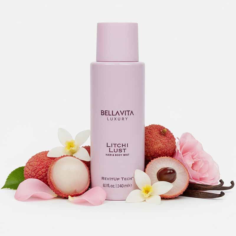 Bellavita Luxury Litchi Lust Hair & Body Mist for Women Sweet Fruity Body Spray Refreshing Hair and Body Mist Lightweight Alcohol-Free Perfume for Women 240 ML 8.12 fl oz