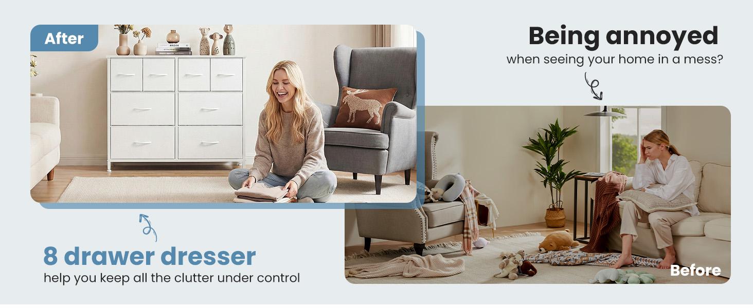 TV Stand, Dresser with 8 Fabric Drawers, Spacious Storage Tower for Closet, TV Stand with Wood Top and Mental Frame, Storage Unit for Living Rooms, Bedroom and Entryway TV Stand, Dresser with 8 Fabric Drawers, Spacious Storage Tower for Closet, TV Stand with Wood Top and Mental Frame, Storage Unit for Living Rooms, Bedroom and Entryway