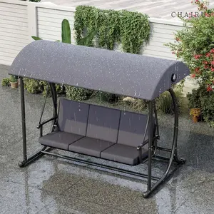 【Mother's Day Gifts】CHAIRUS 3 Seat Patio Swing with Canopy, Convertible Porch Swing Bed for Adults, Heavy Duty Outdoor Swing Chair with Stand for Backyard Garden Balcony, Thick Cushion, Gray