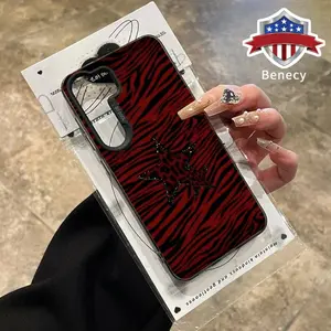 Phone Case Compatible with Galaxy S23  Ultra S24 Plus S25 S22+ Red Leopard Print Stars Pattern Anti-Scratch Shockproof Pocket-Friendly durable Cover Cellphone Protective