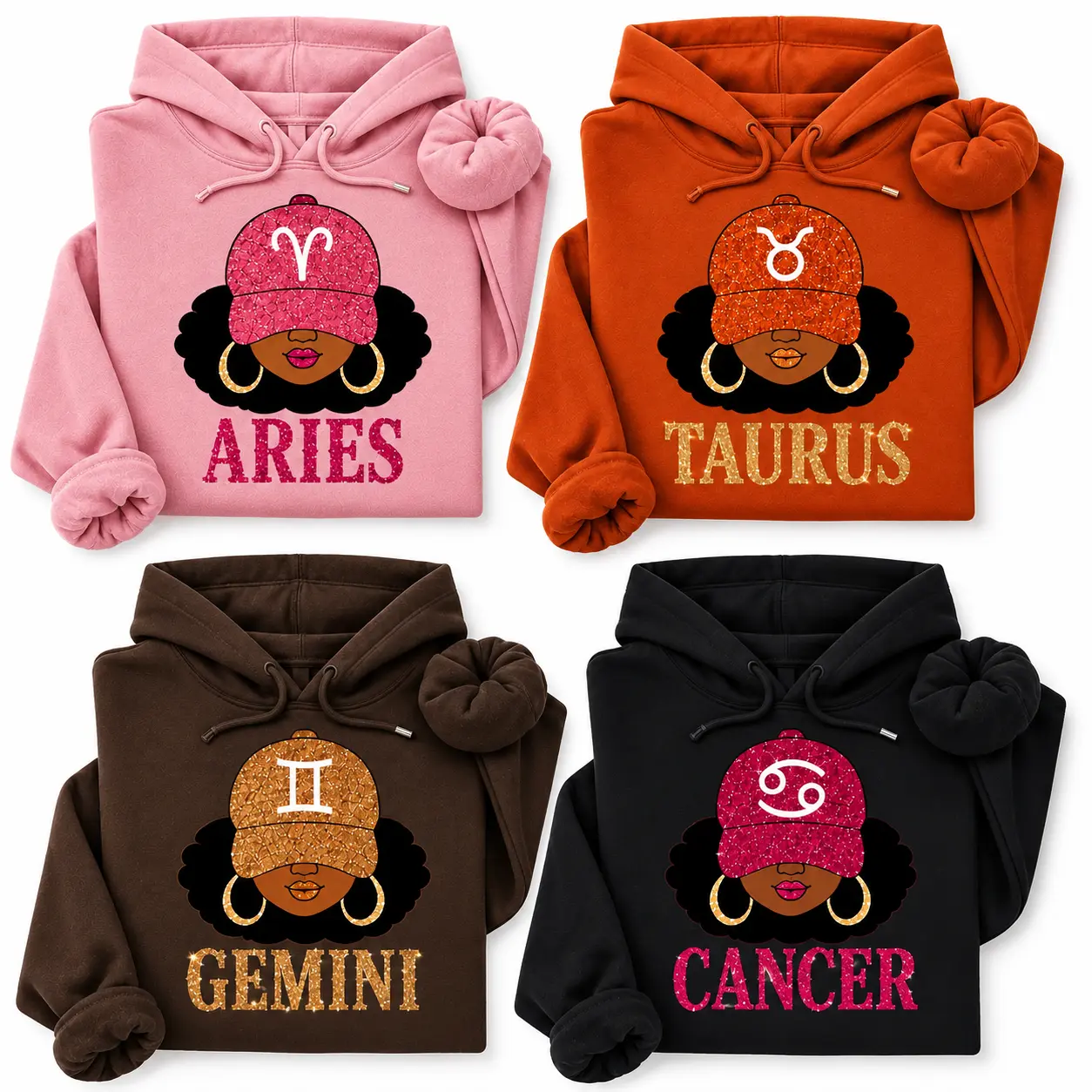 Full 12 Zodiac Astrology Hoodie for Men and Women, Afro Zodiac Sign Hooded Sweatshirt, Cozy Horoscope Graphic Pullover, Perfect Gift for Zodiac Lovers