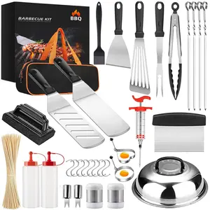 Griddle Accessories Kit, 131 PCS Griddle Grill Tools Set Stainless Steel Grill BBQ Spatula Set, Griddle Utensils Kit for Blackstone with Storage Bag for Men Women Outdoor Camping  Glossy