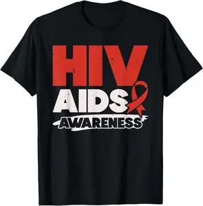 100% Cotton HIV AIDS Awareness Red Ribbon Disability T-Shirt