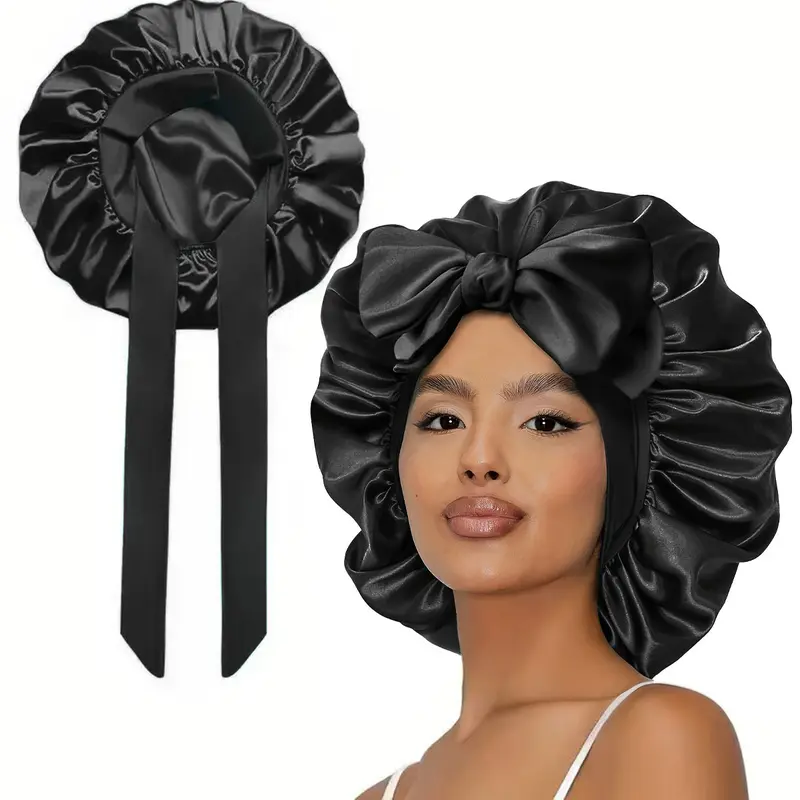 2026 New Women's Plain Color Double Layer Silk Satin Sleep Bonnet for Adults - Spandex Elastic, Adjustable Tightness, Skin-Friendly, Soft, Moisturizing, Anti-Frizz Edge Control Haircare Sleeping Cap