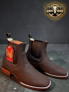 Botin Vaquero para Hombre Piel Genuina Diseno Moderno / Men's Western Cowboy Ankle Boots Genuine Leather Modern Design