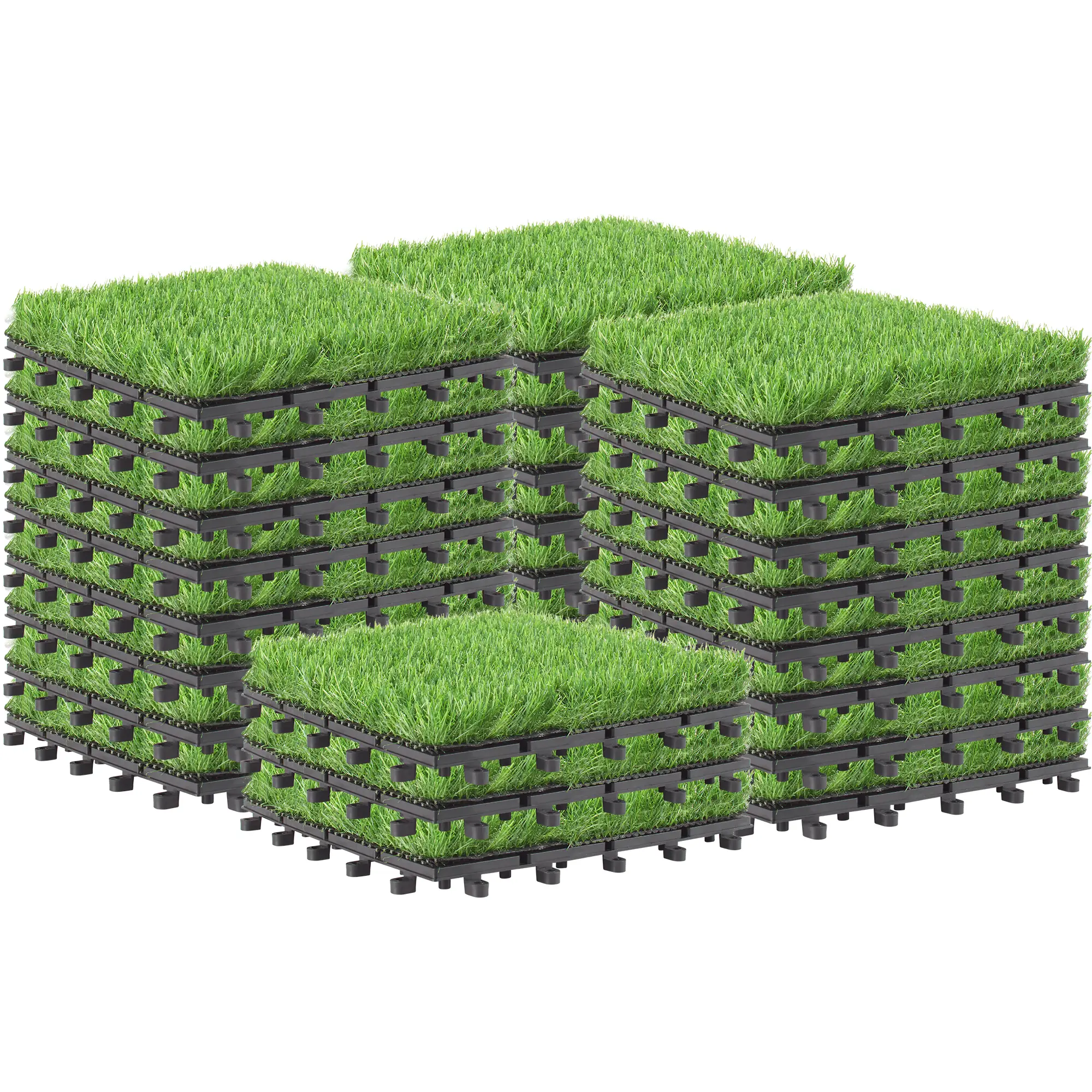 BuxWellBang 27 PCS Interlocking Artificial Grass Tiles - 12"x12" Turf Deck Flooring Set for Indoor/Outdoor Use, Perfect for Patio, Balcony, Backyard