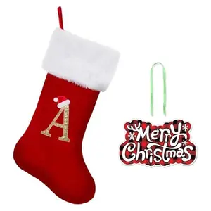 Personalized Monogram Christmas Stocking, 20 Inches Family Initial Xmas Stockings, Super Soft White Plush Cuff with Deluxe Red Velvet Body and Gold Letter(A)