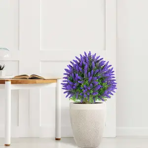 2 Pack Lavender Artificial Plants, Anti-Lavender Fake Plants for Indoor Dining Table Living Room Decoration, Terrace Lawn Garden Yard Decoration, Fake Flowers Fake Potted Plants with Black Flower Pots Decorative Fruit Ornaments