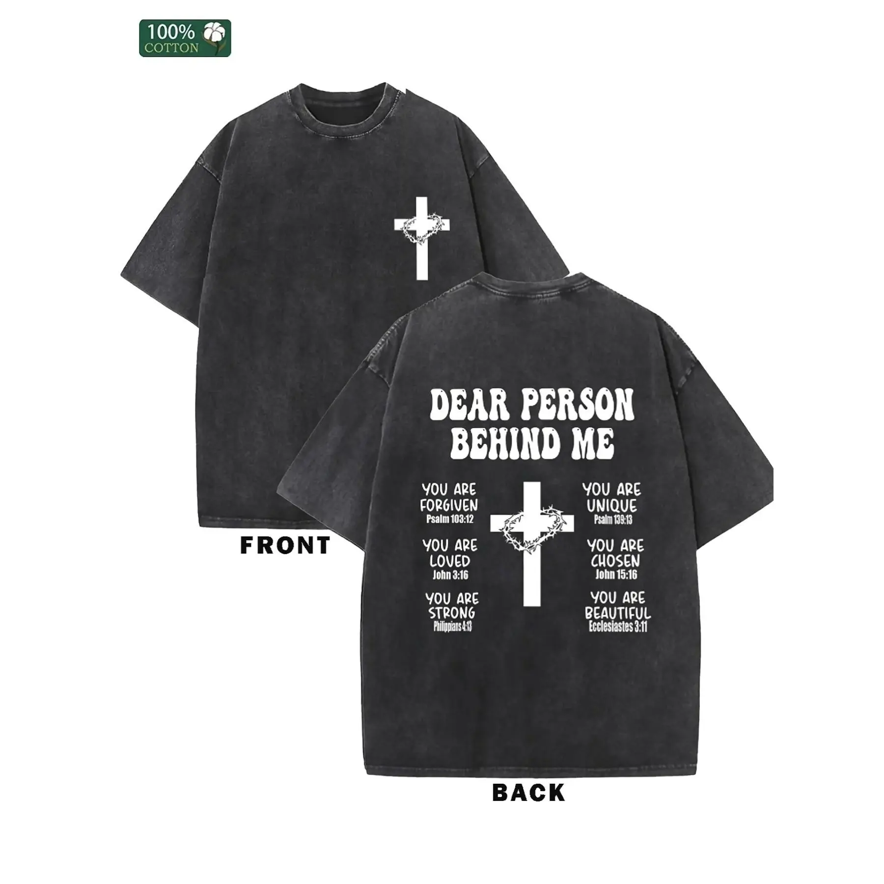 230G Washed Cotton Double-Sided Printed T-Shirt with Round Neck And Short Sleeves &Quot;Dear PERSON BEHIND Me&Quot; Is Fashionable, Retro, Loose And Comfortable, Suitable for Travel And Leisure Wear And Holiday Gifts