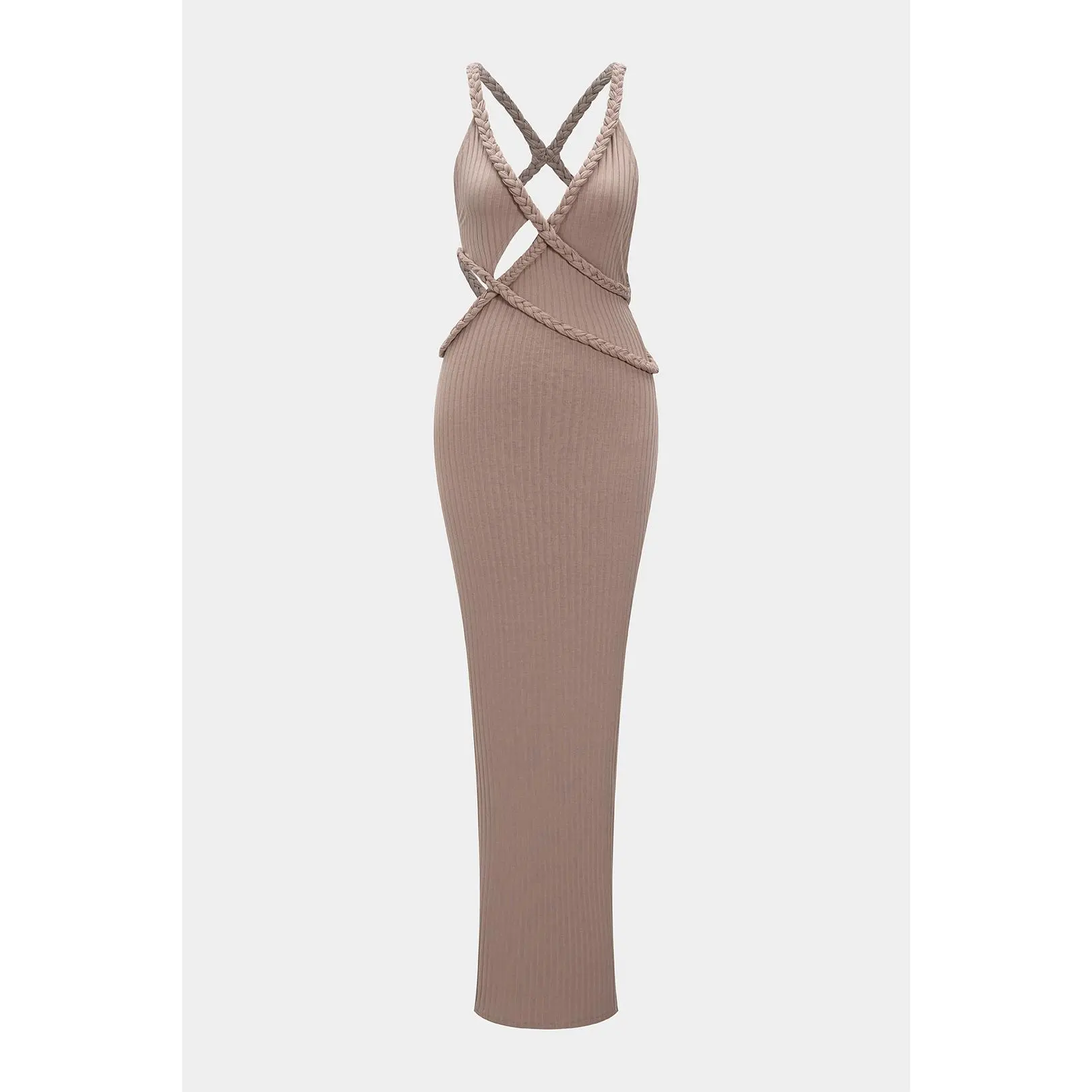 Asymmetrical Braided Backless Sleeveless Maxi Dress