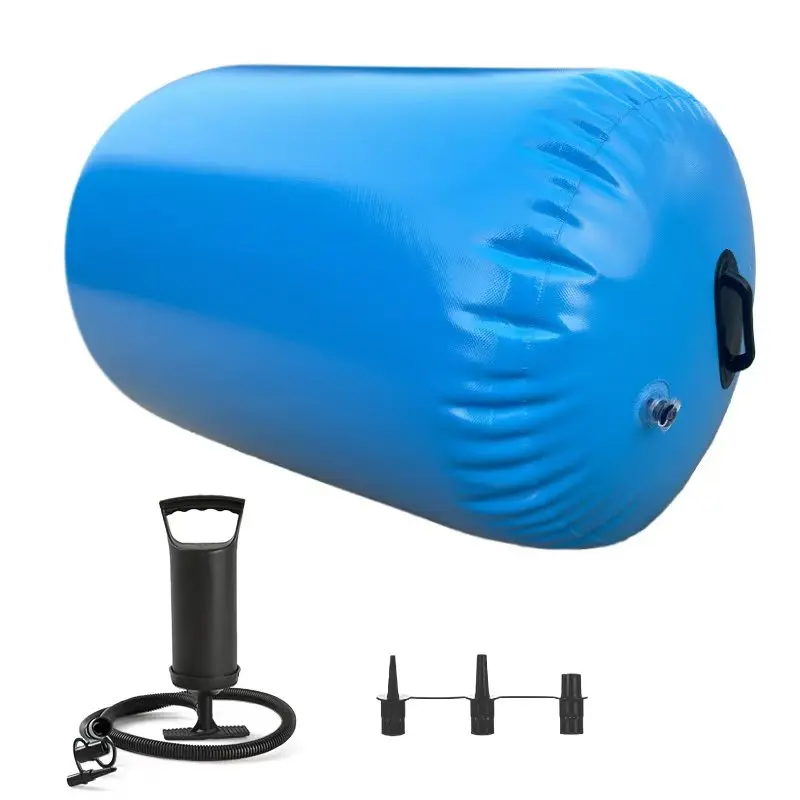Inflatable yoga air roller with hand pump, portable PVC gymnastics tumbling barrel for balance training