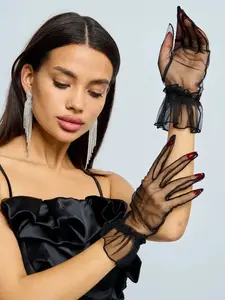 Short Women Mesh Gloves - Bridal Accessory for Wedding Guest